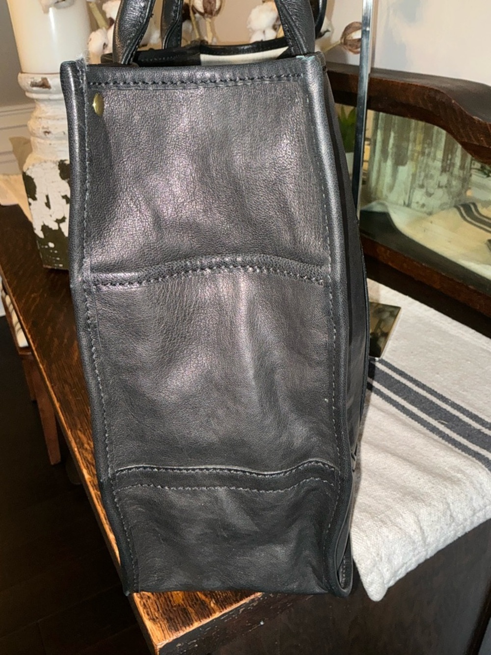 NWOT Frye Madison Leather Shopper Tote Shoulder Bag Black Retail $398 - Picture 5 of 11